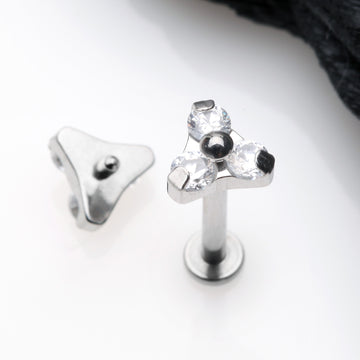Detail View 1 of Trinity Sparkle Internally Threaded Steel Labret-Clear Gem